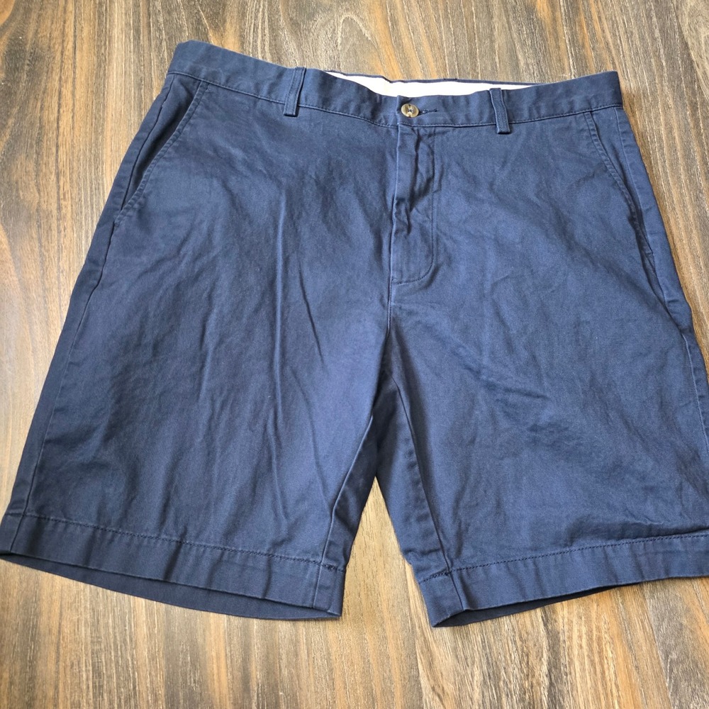 Roundtree & Yorke Mens Navy Blue 100% Cotton Flat Front Chino Shorts Size 36